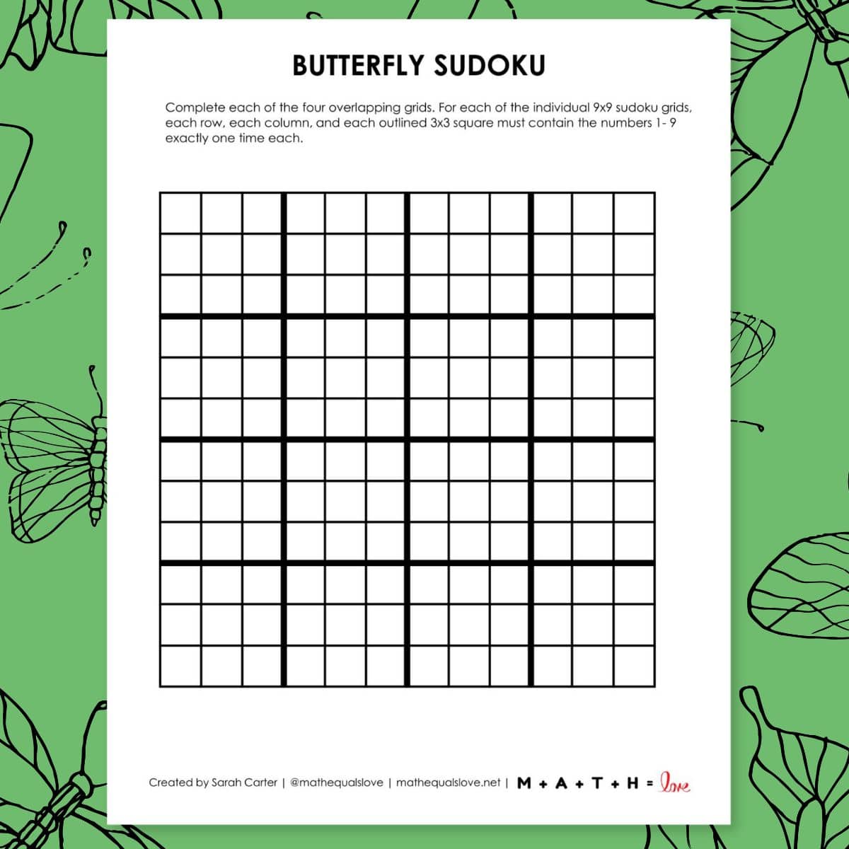 blank butterfly sudoku grid printable pdf.
