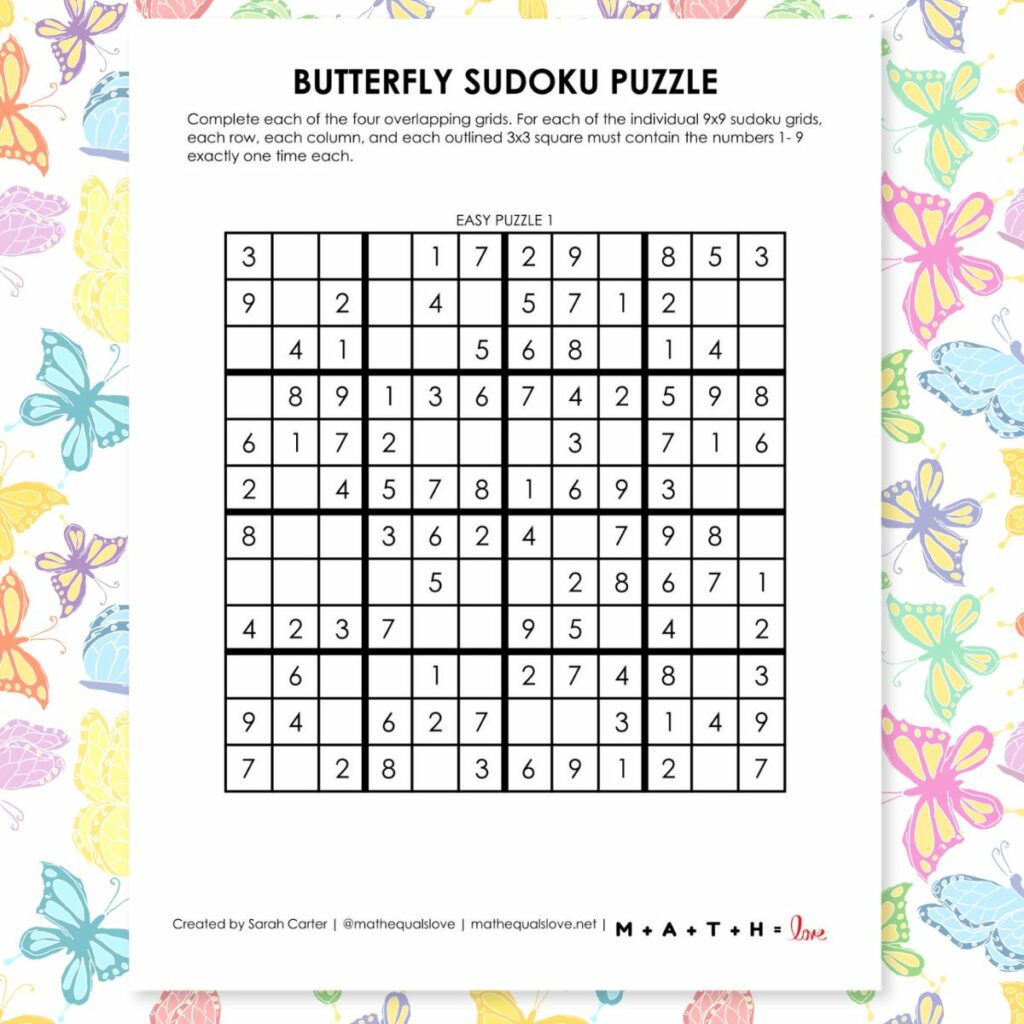 butterfly sudoku puzzles free printable pdf.