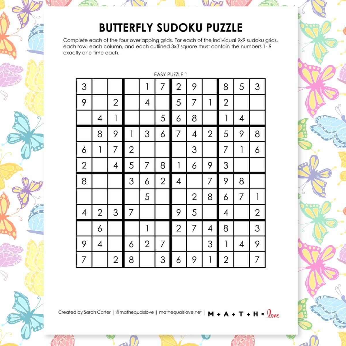 butterfly sudoku puzzles free printable pdf.