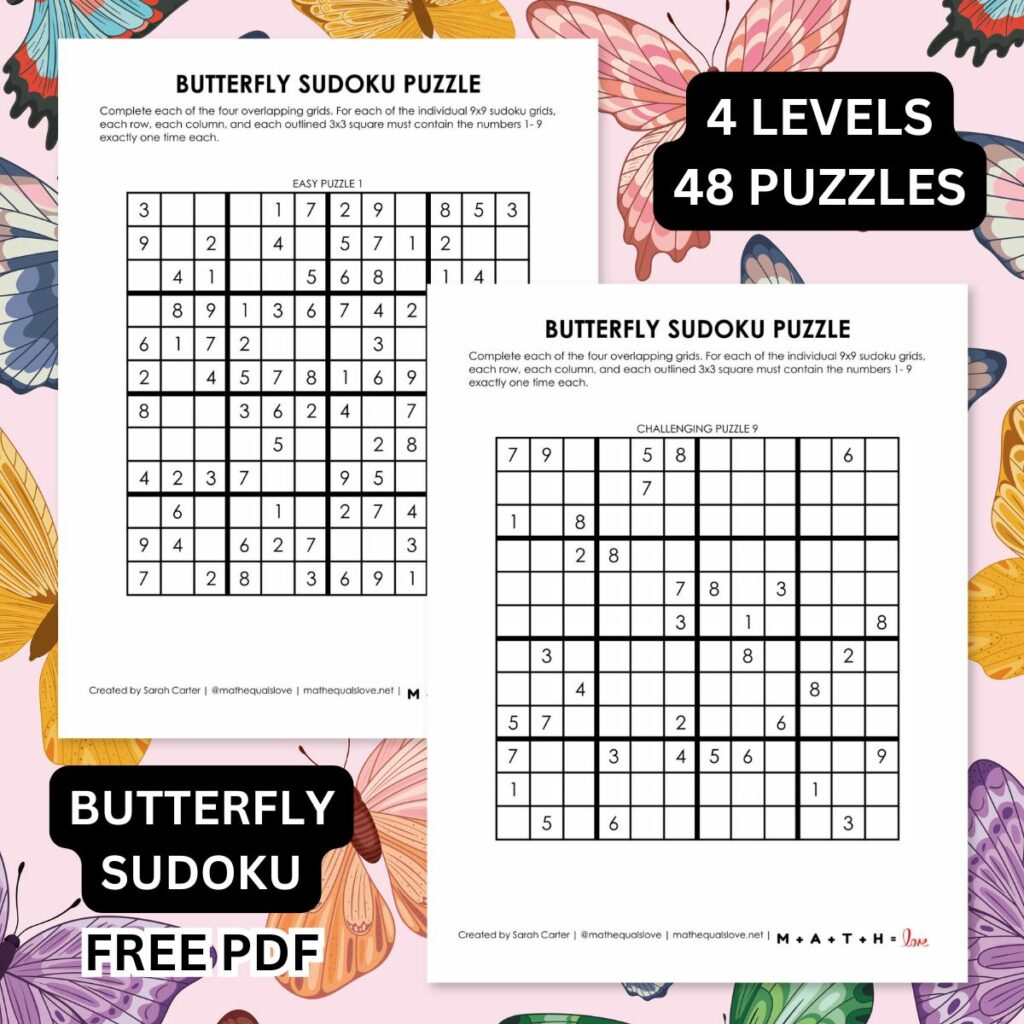 butterfly sudoku printable pdf puzzles. 