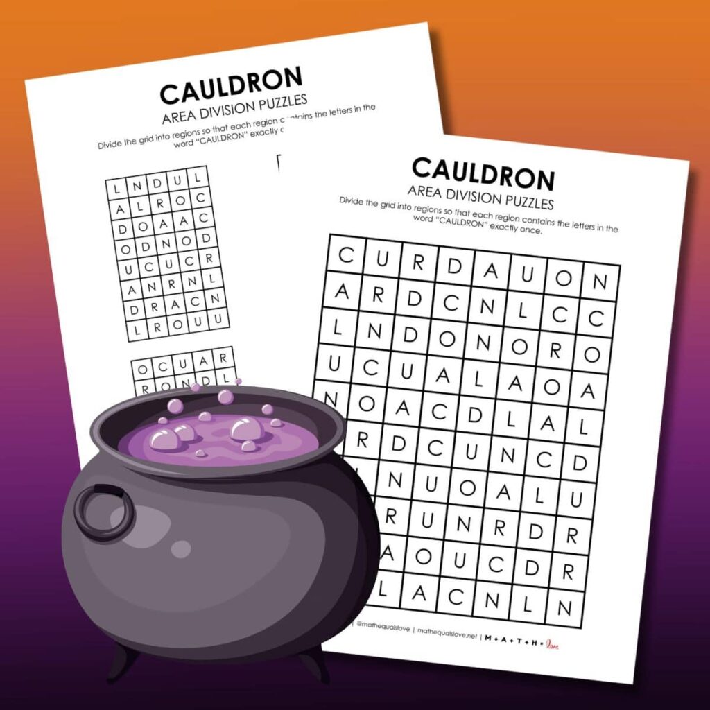 cauldron halloween logic puzzle printable pdf. 