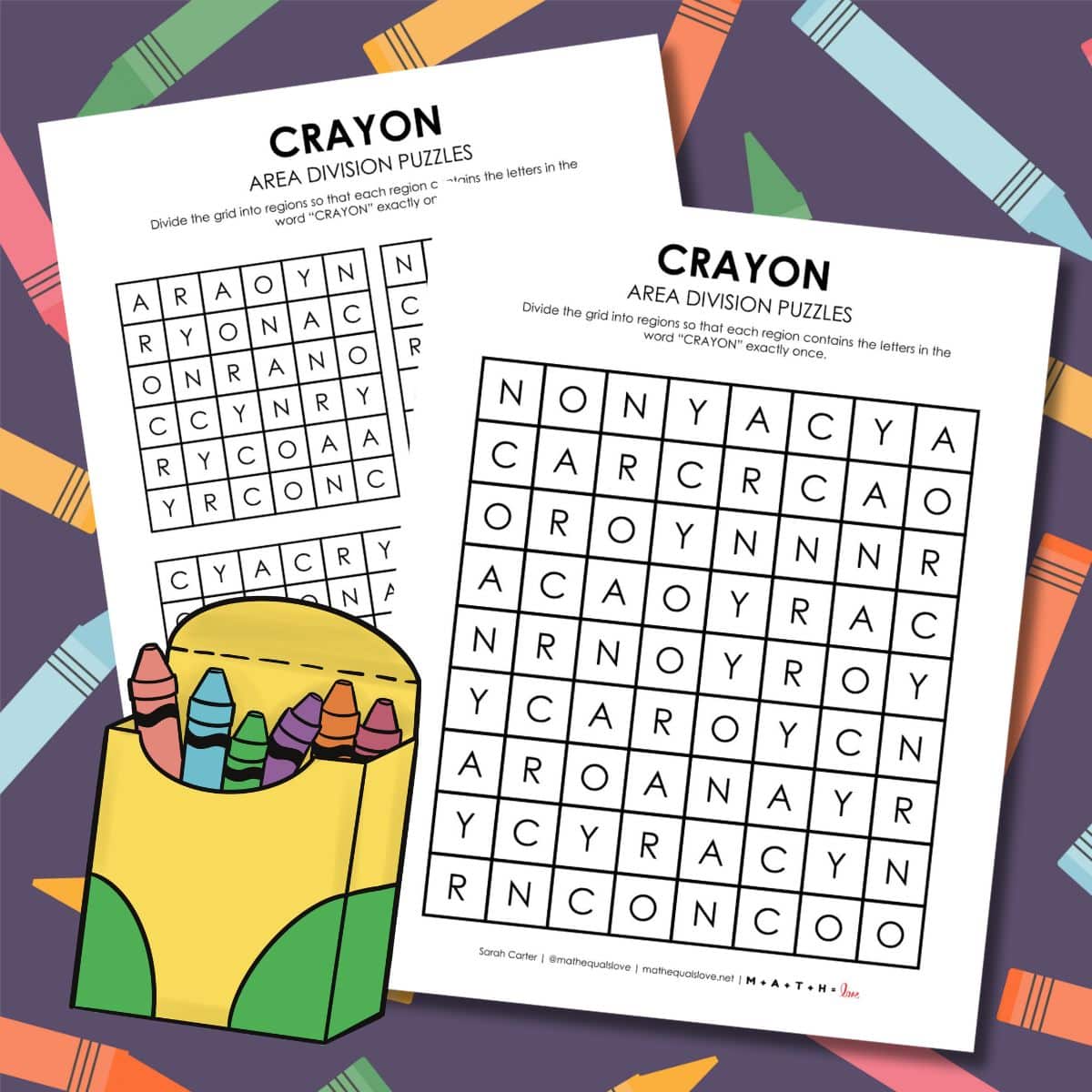 crayon area division logic puzzle for back to school.