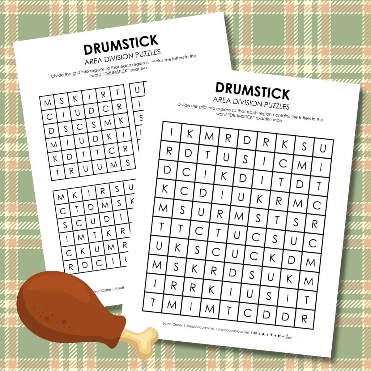 thanksgiving logic puzzle printable area division with drumstick.