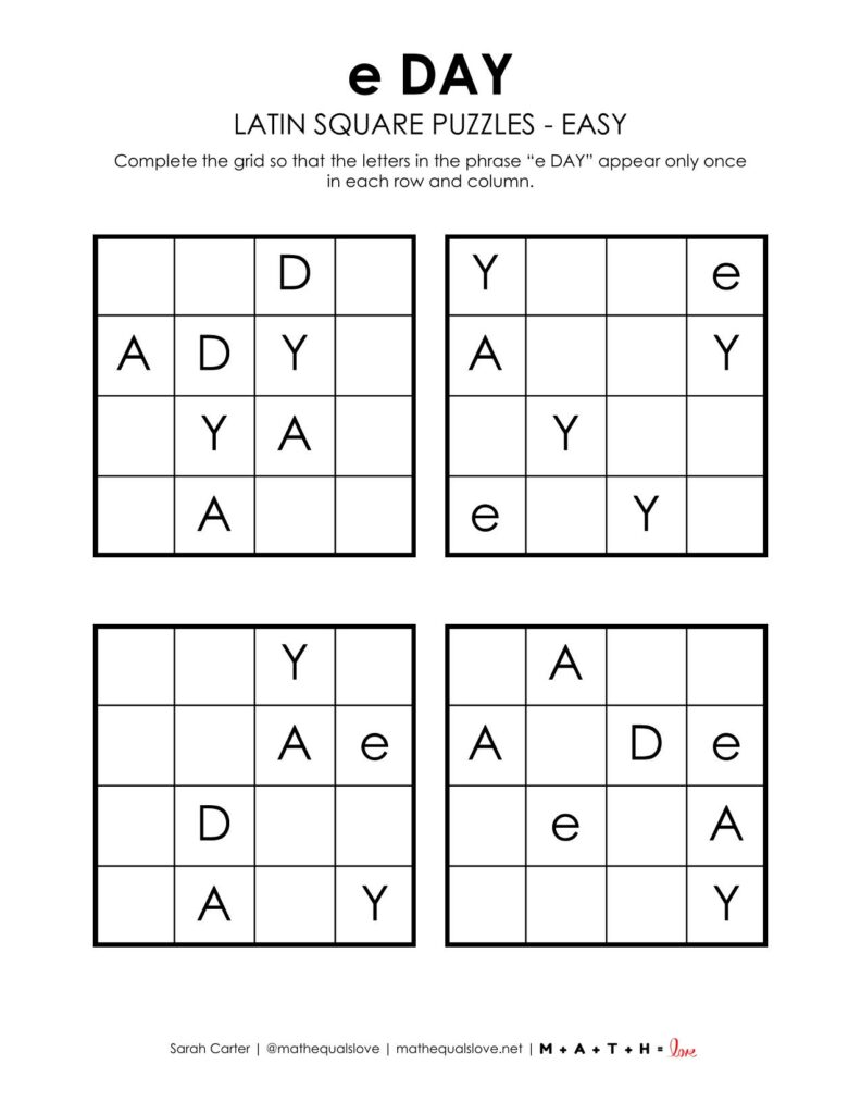 e day latin squares - easy