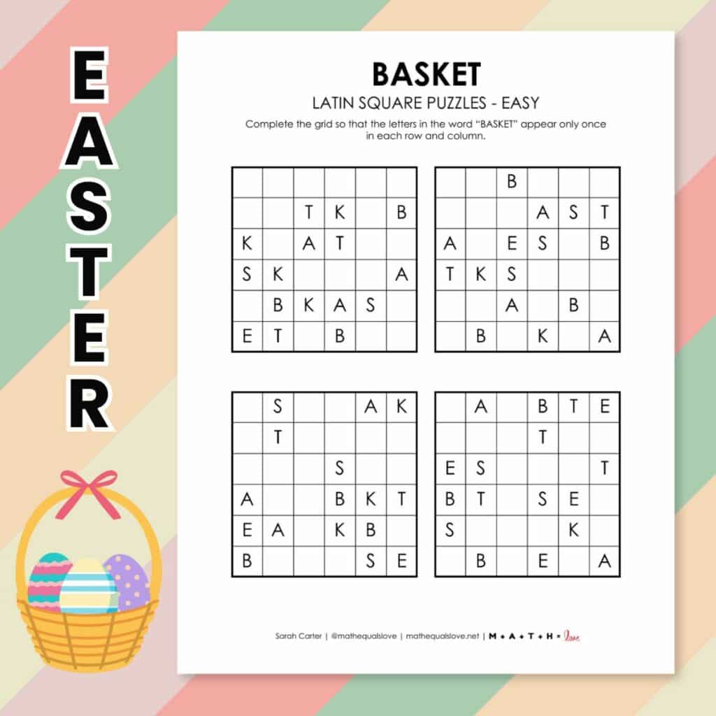 easter basket logic puzzle with latin squares.