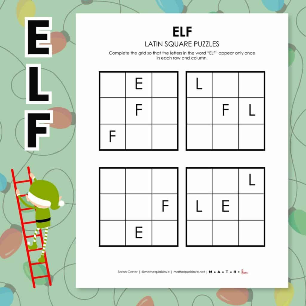 elf latin square logic puzzle for christmas.