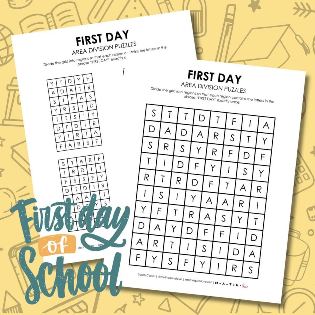 first day of school logic puzzle printable free.