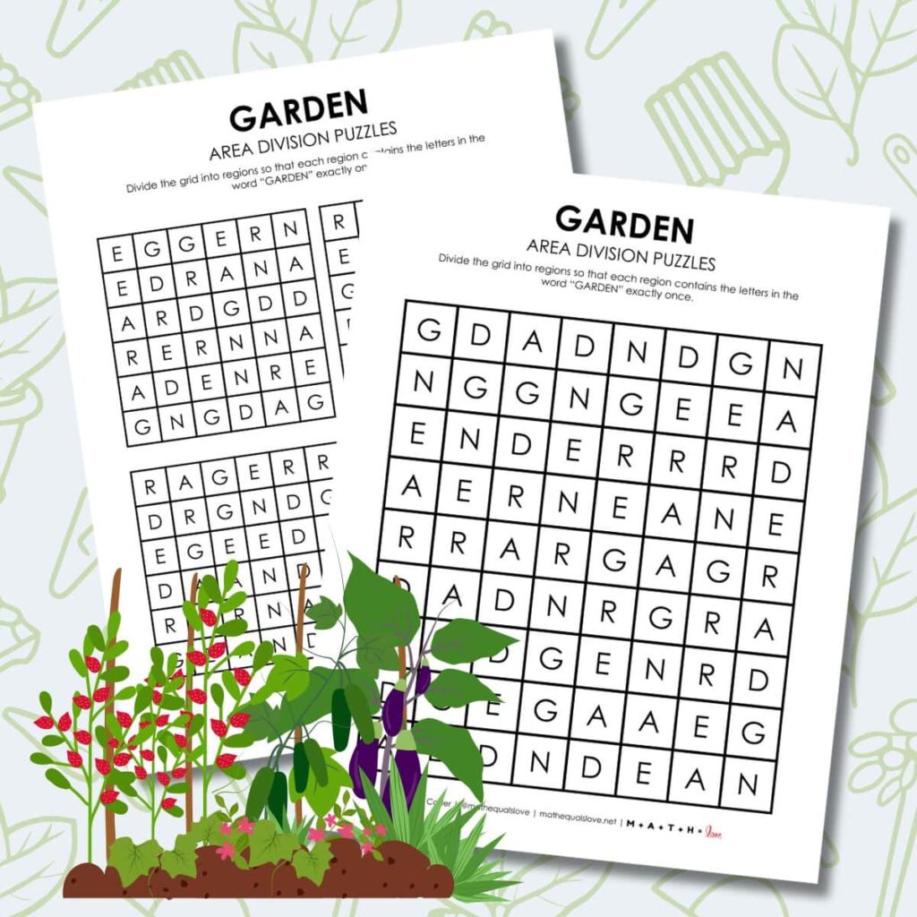 garden area division logic puzzles printable.