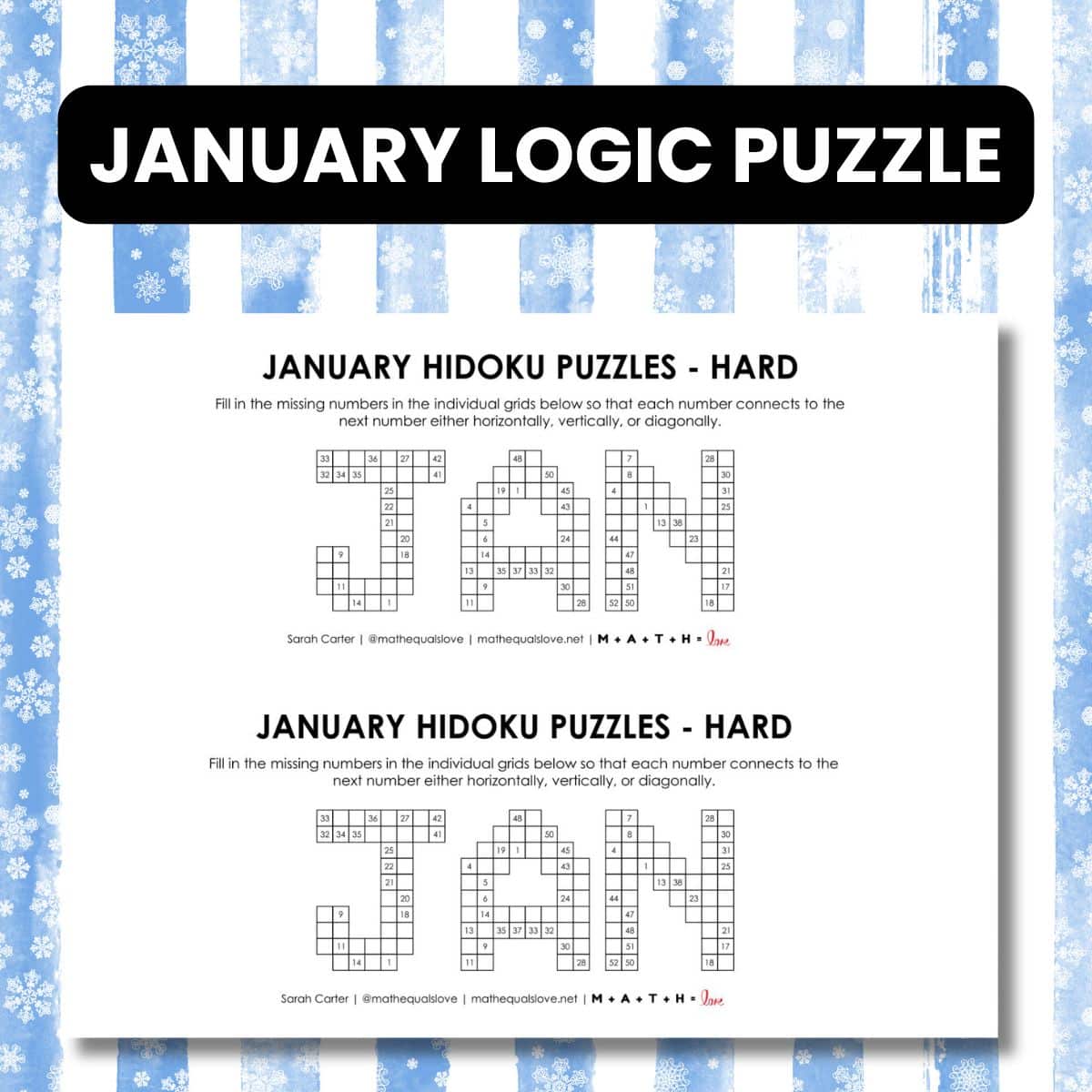 january hidoku logic puzzles printable free.