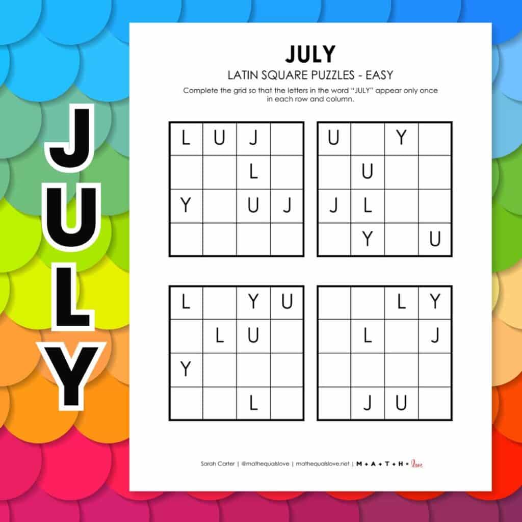 july latin square logic puzzle. 