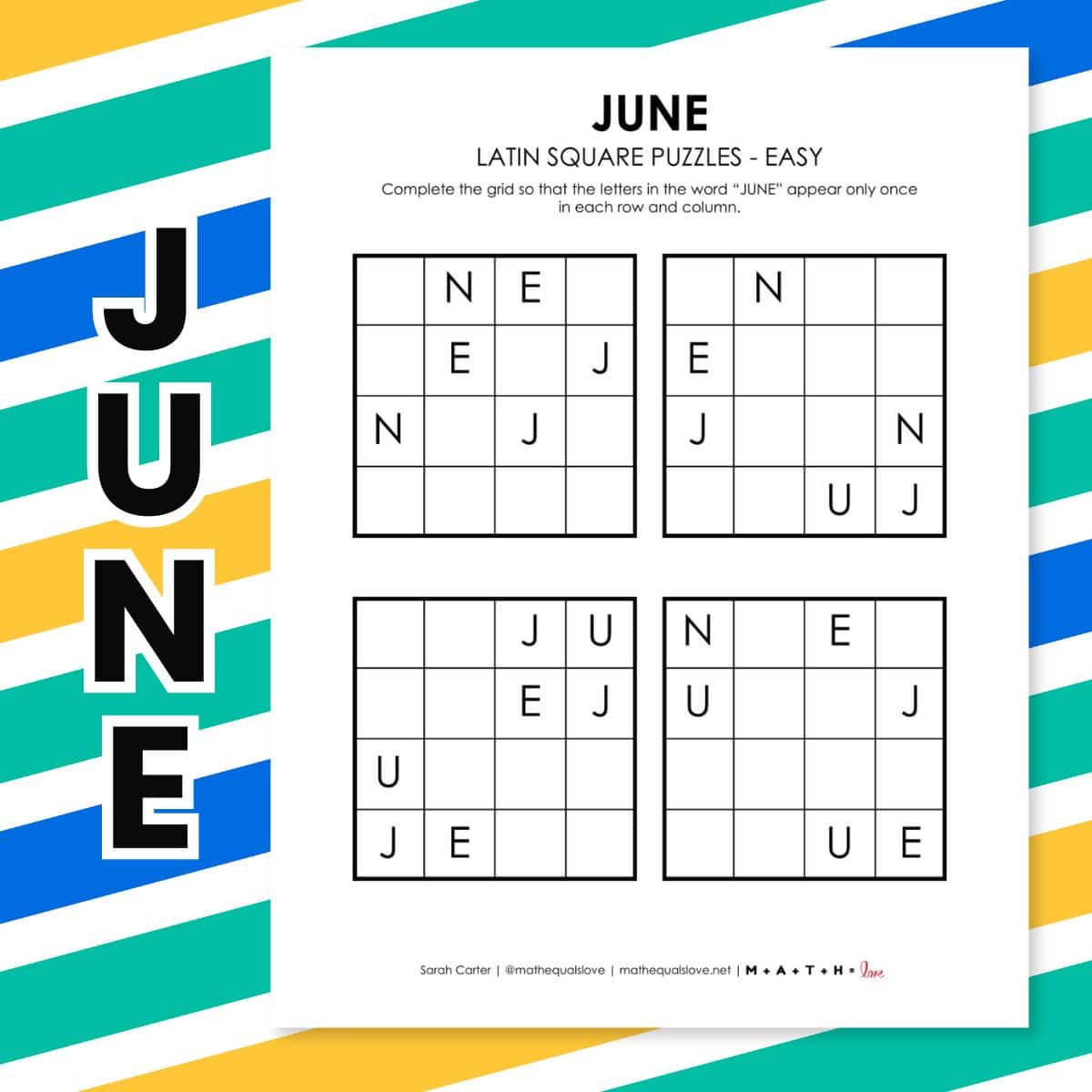 june latin square logic puzzles.