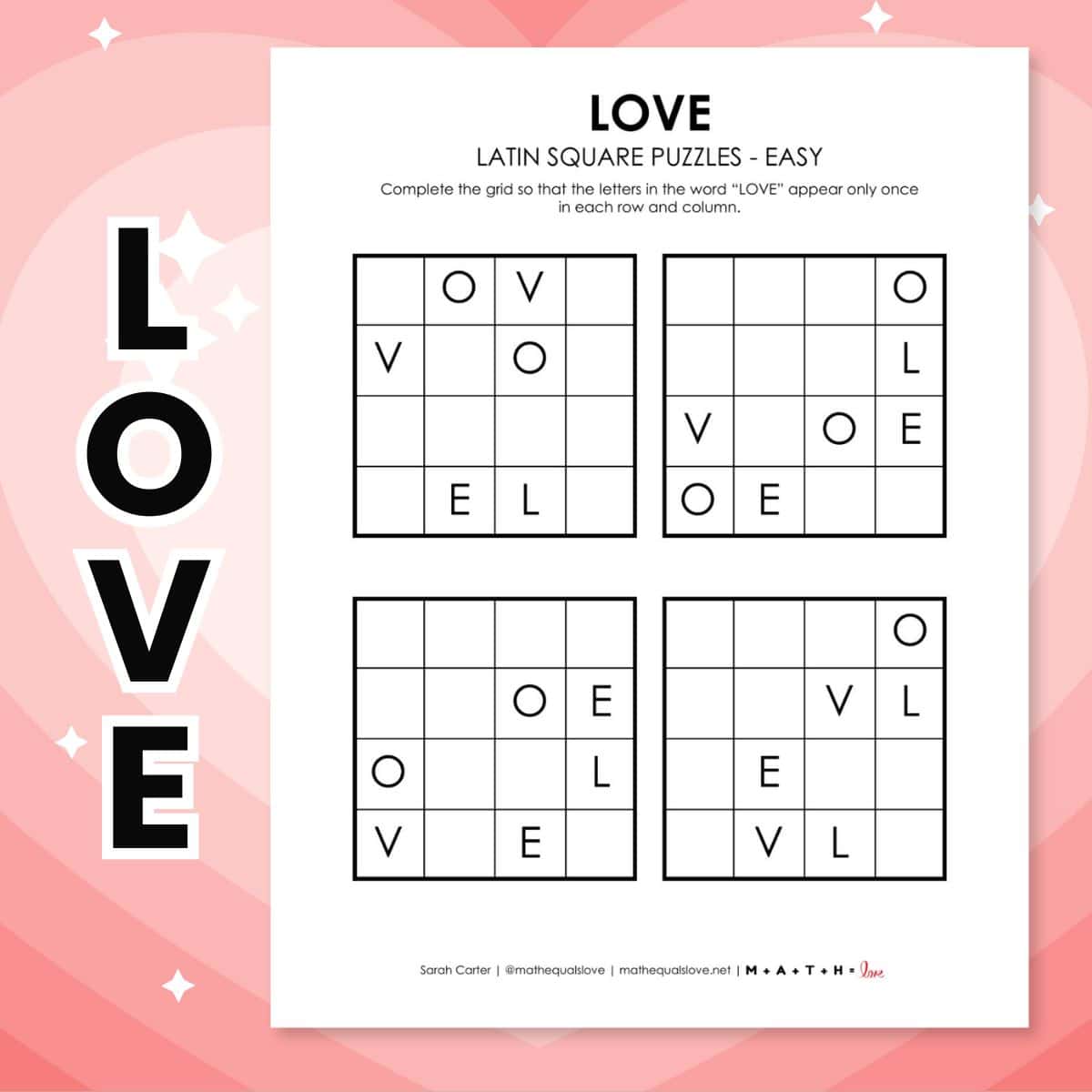love latin square logic puzzles for valentine's day.