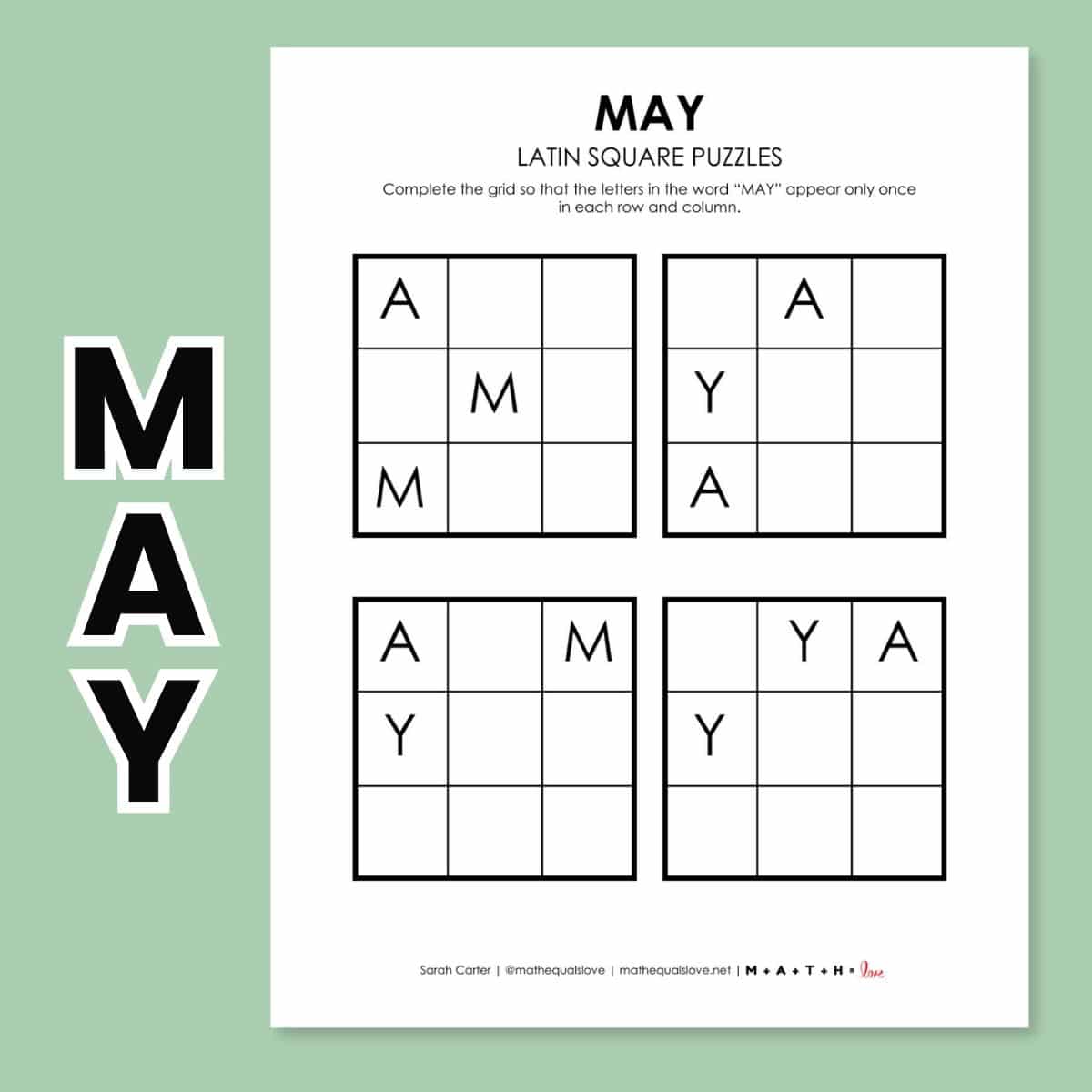 may latin squares logic puzzle printable pdf.