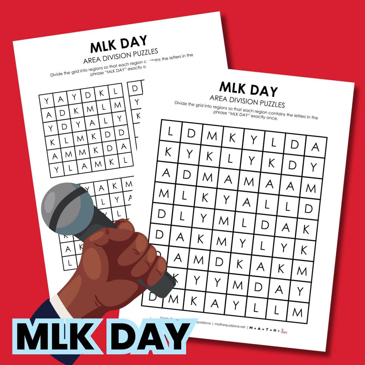 mlk day area division logic puzzle printable.