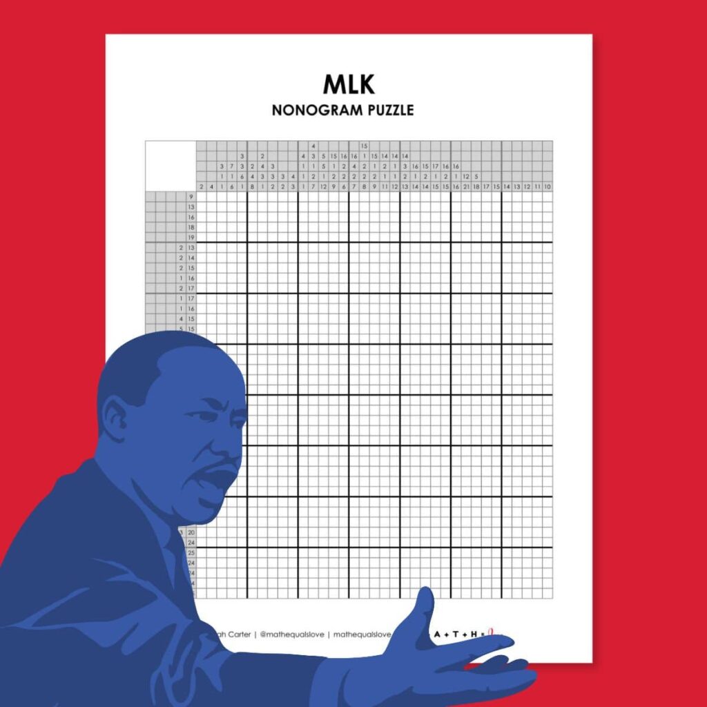 mlk nonogram puzzle printable for martin luther king day. 