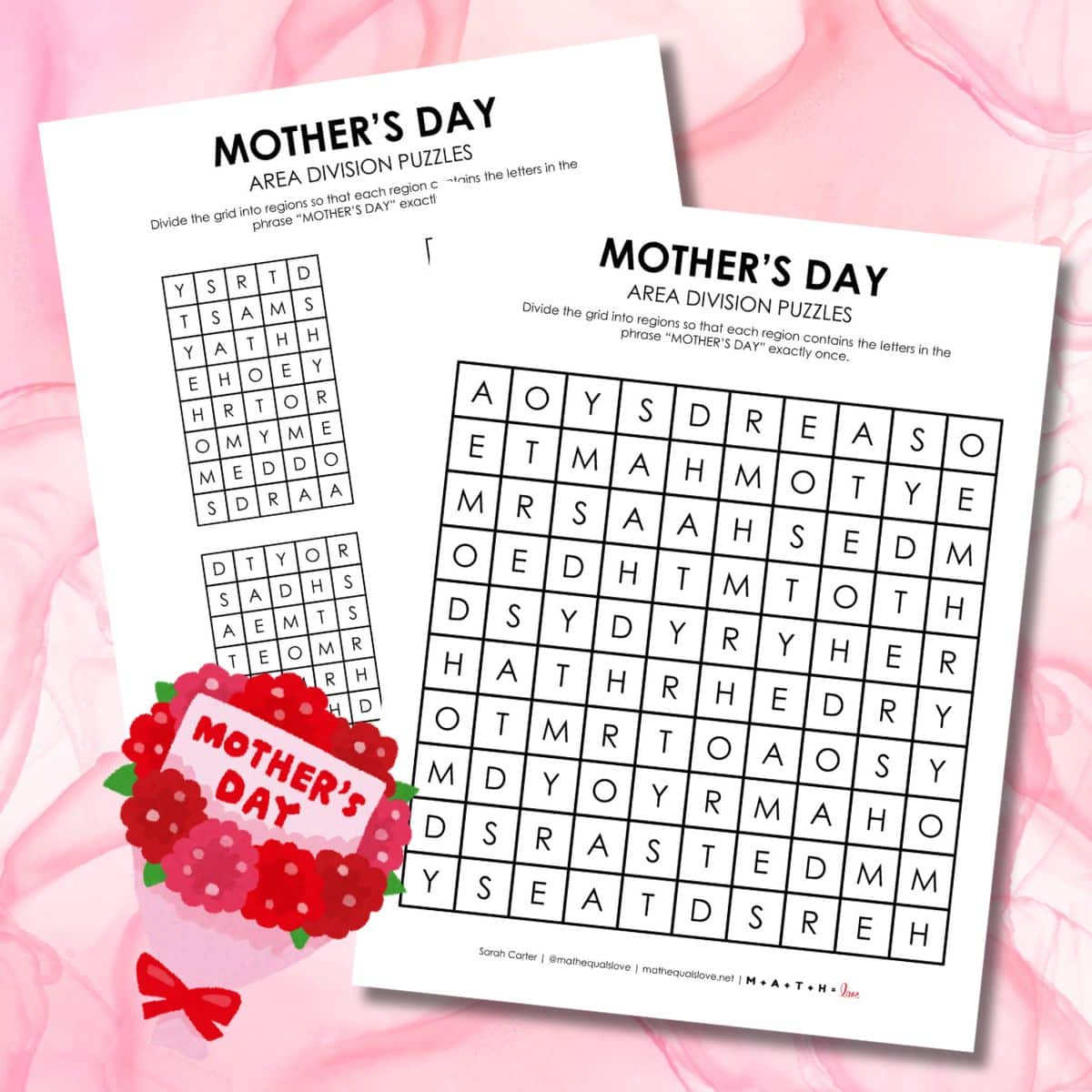 mother's day logic puzzle printable area division.