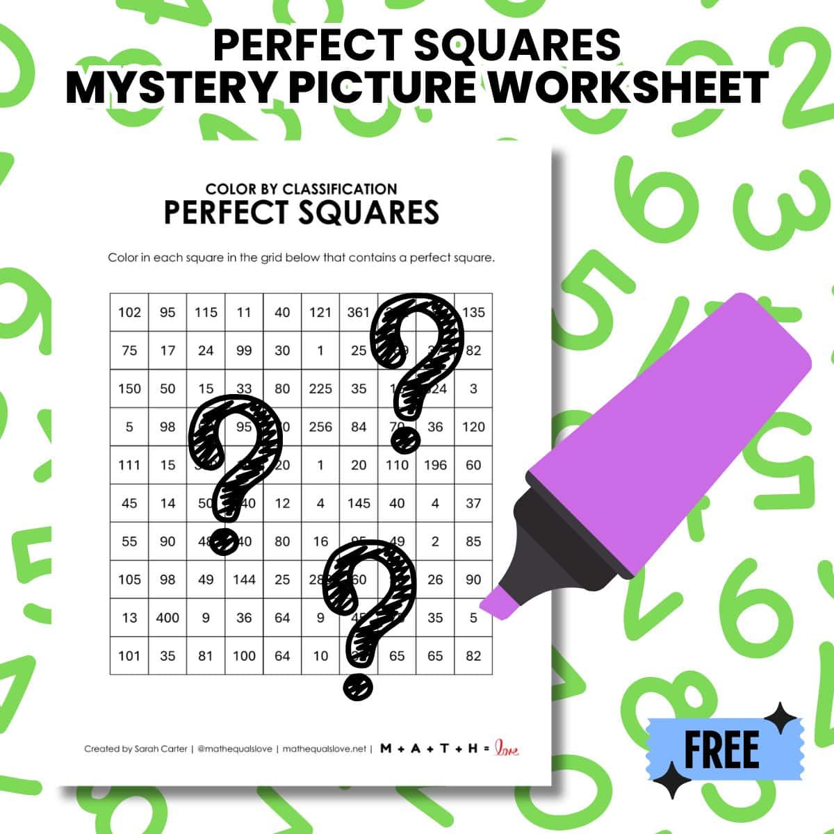 perfect squares worksheet free printable pdf.