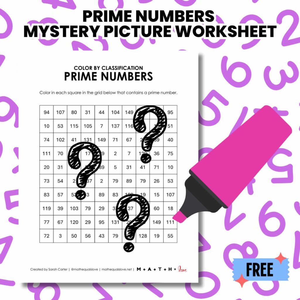 prime numbers worksheet mystery picture activity free printable pdf.