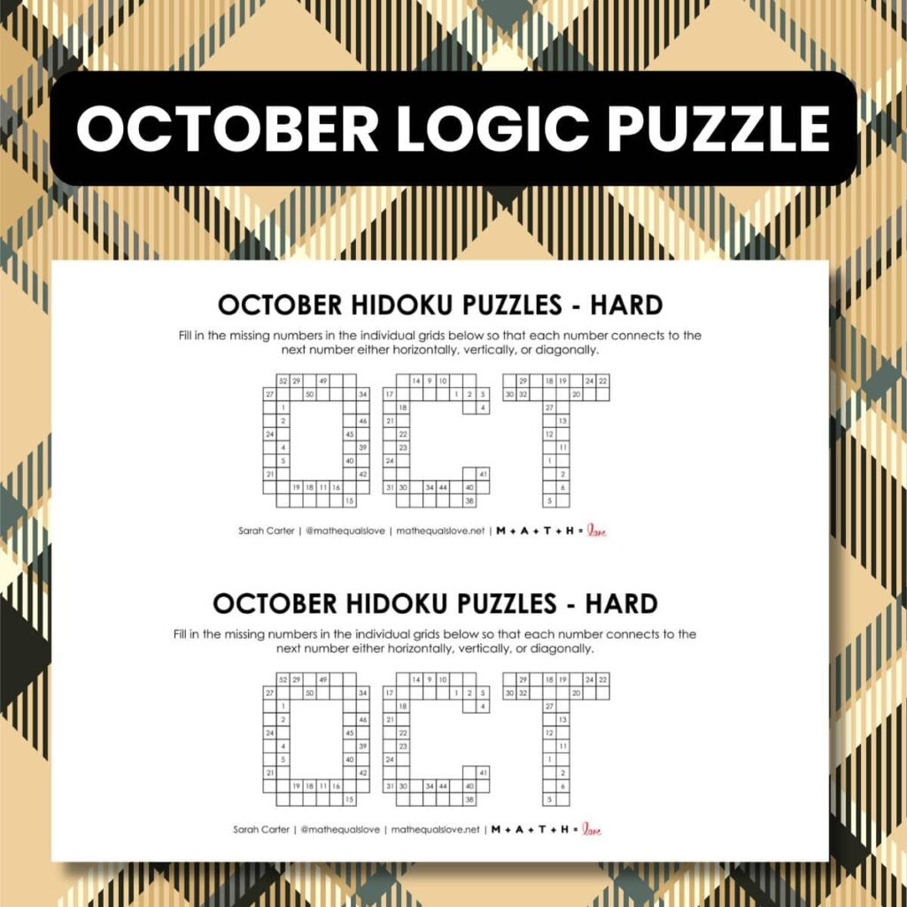 october hidoku logic puzzle printable free. 