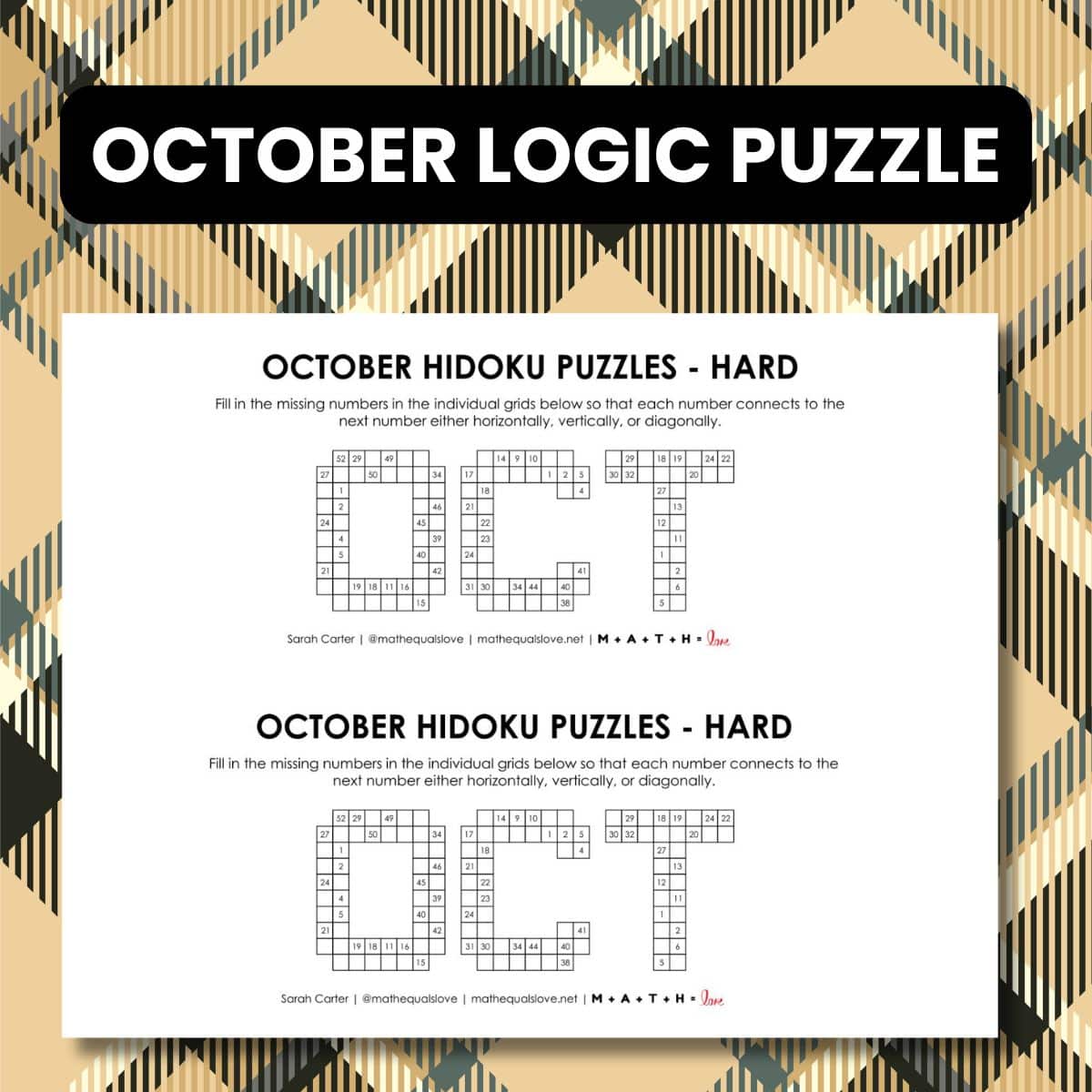 october hidoku logic puzzle printable free.