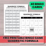 quadratic formula bingo game for solving quadratic equations free printable pdf.