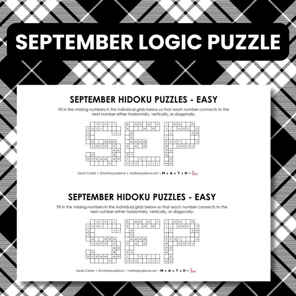 september hidoku logic puzzle printable free. 