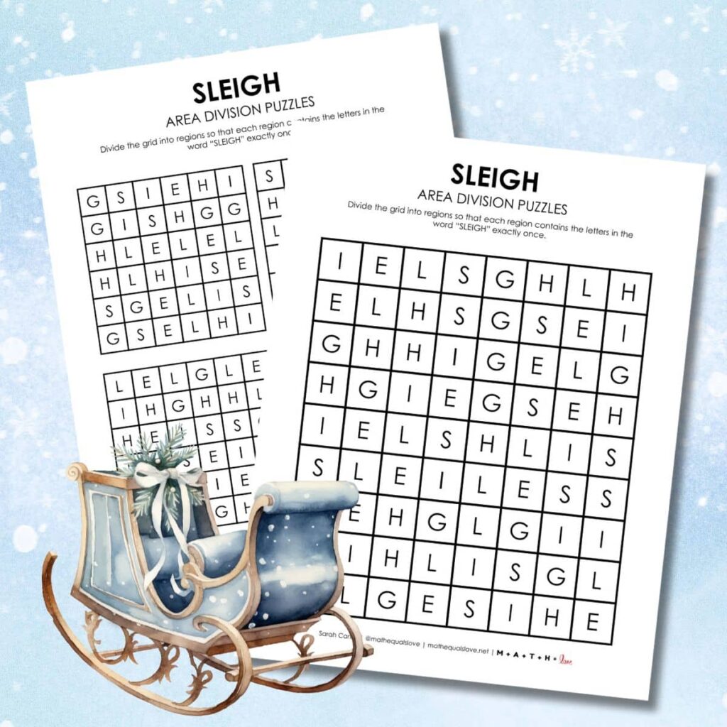 sleigh logic puzzle for winter or christmas. 