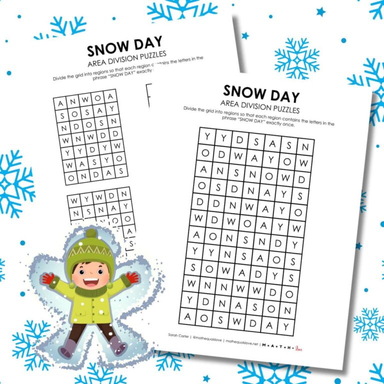 snow day logic puzzle free printable pdf.