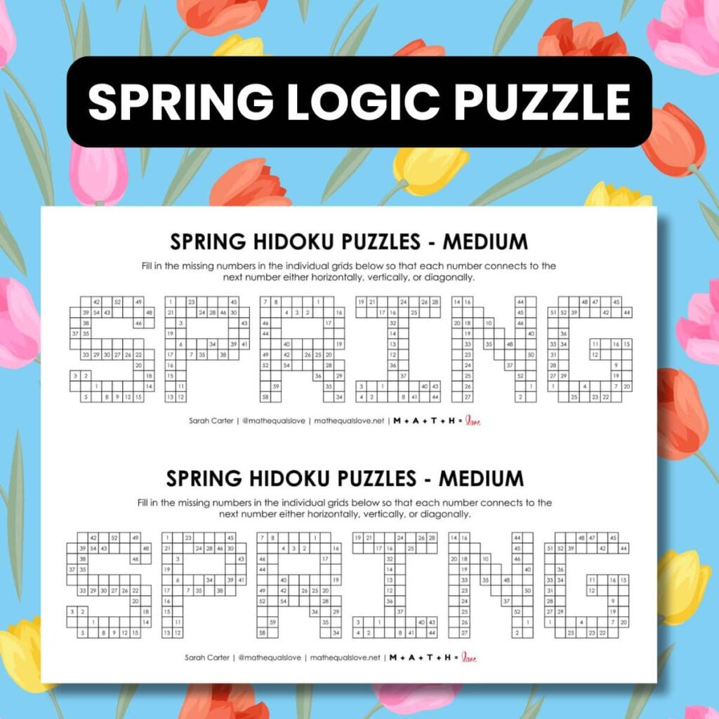 spring hidoku logic puzzles free printable pdf.