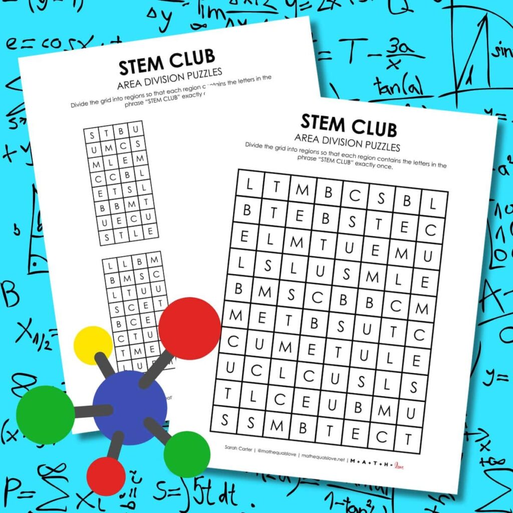 stem club logic puzzle activity area division puzzle. 