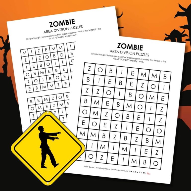 zombie halloween logic puzzle printable.