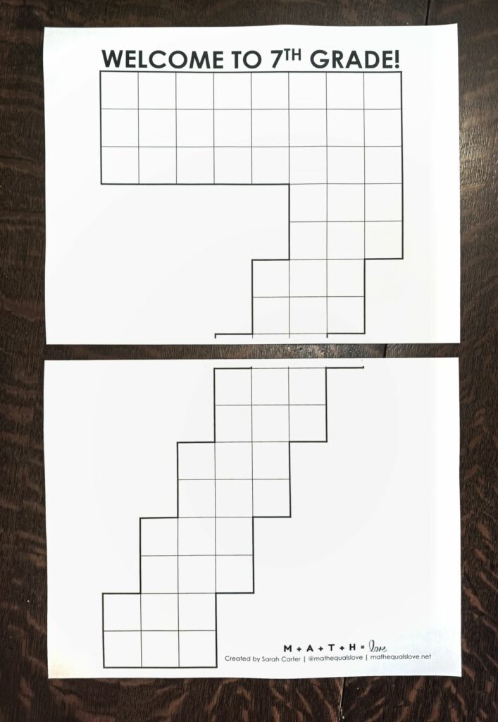 7th grade pentominoes puzzle printed on 2 letter sized sheets of paper. 