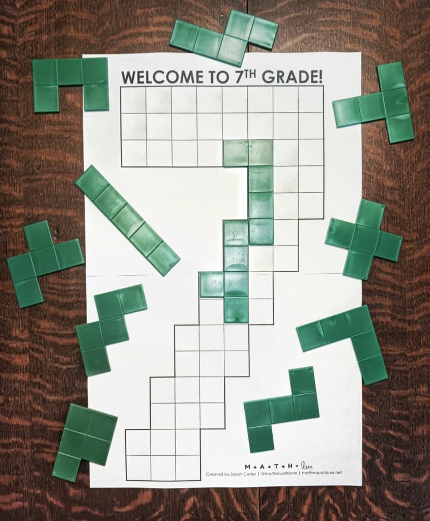 7th grade pentominoes puzzle first day of school activity. 