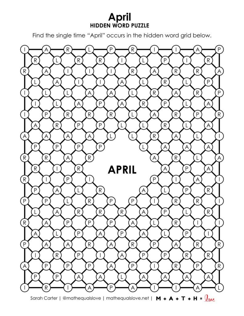 april hidden word puzzle.