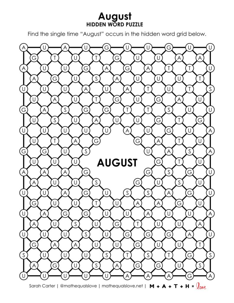 august hidden word puzzle.