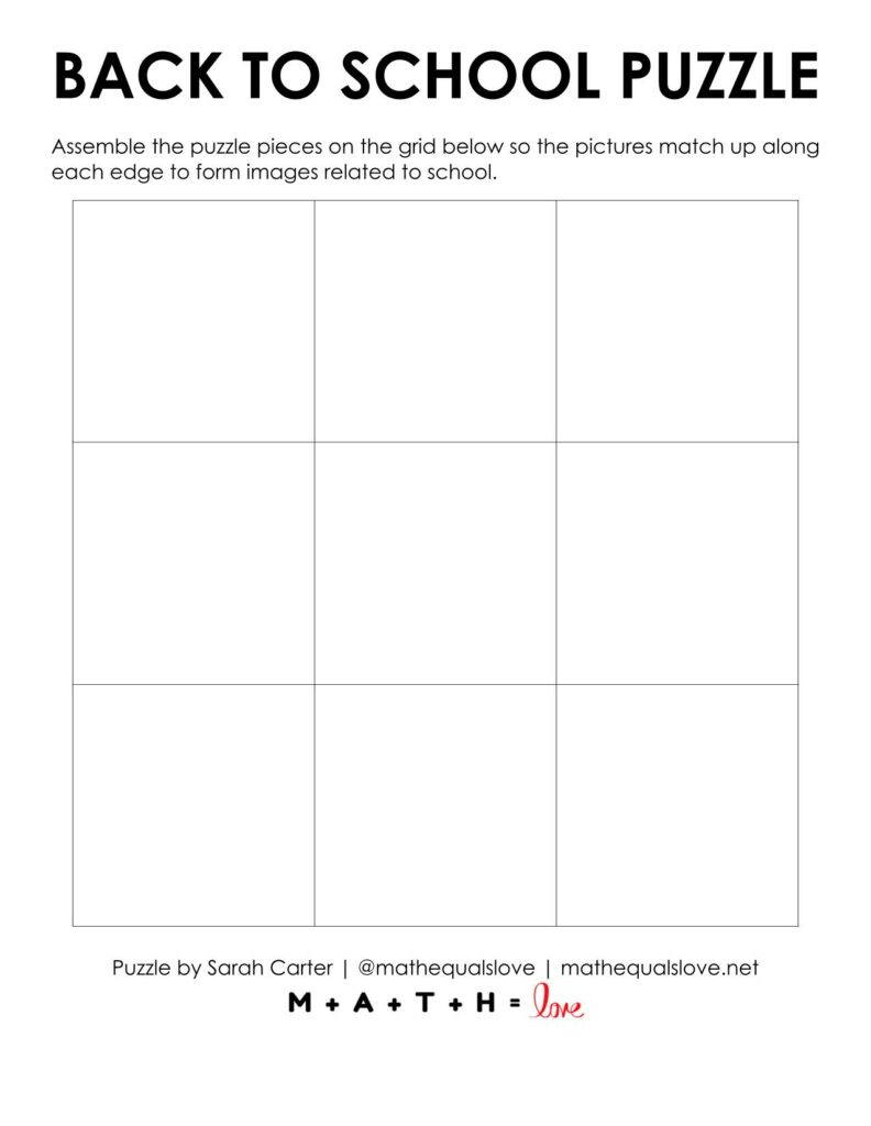 back to school edge matching puzzle blank grid. 