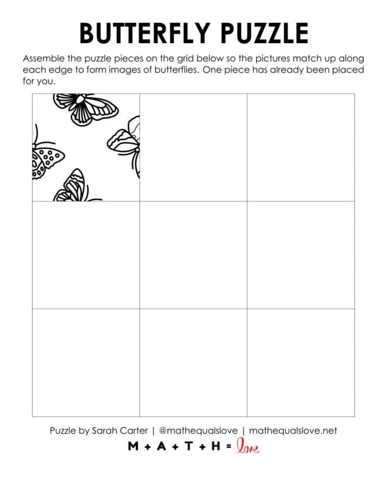 starting hint for butterfly square edge matching puzzle.