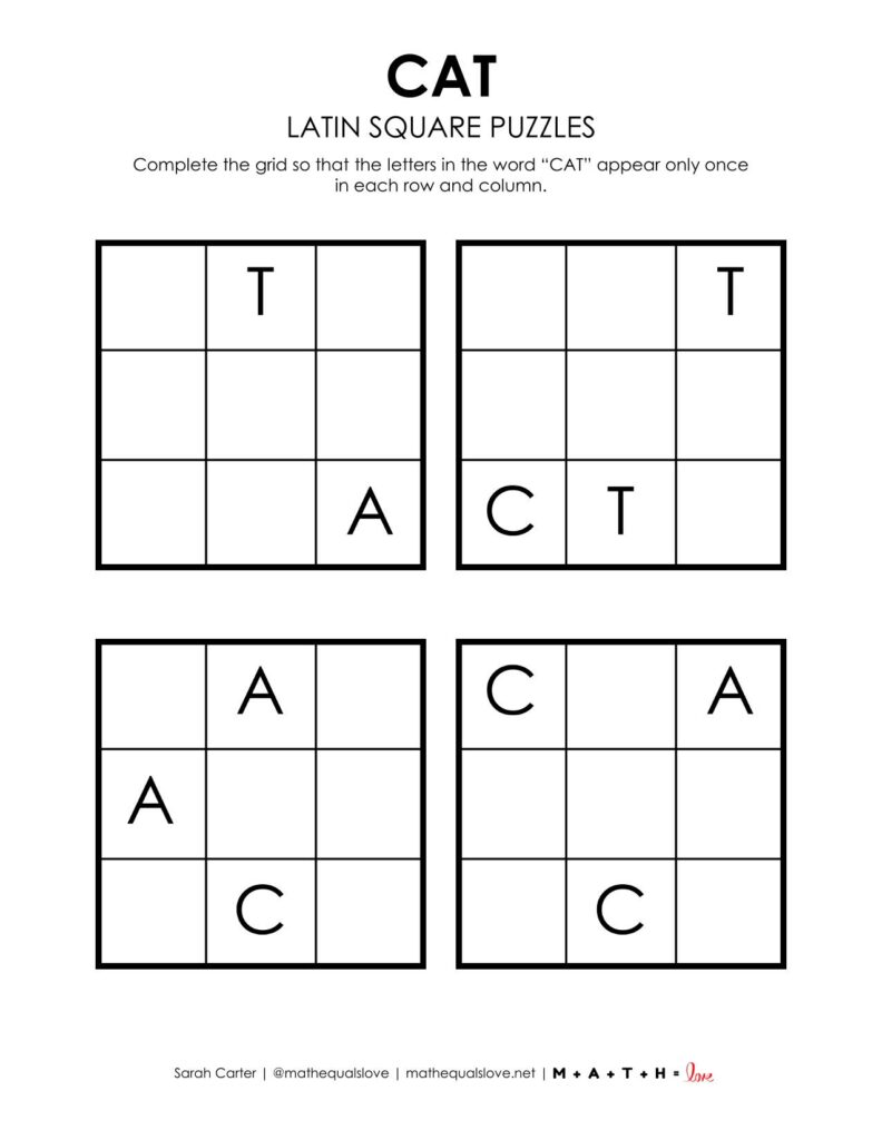 cat latin square logic puzzle free printable pdf. 