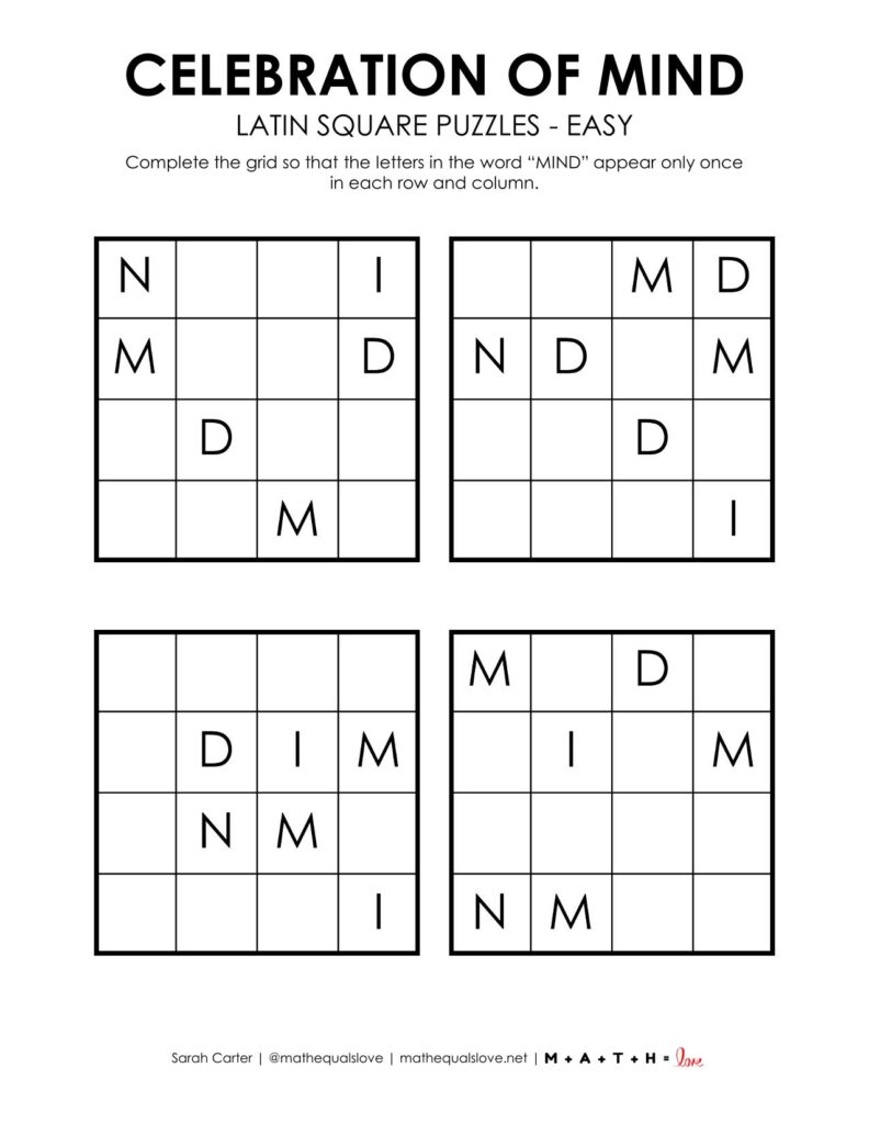 celebration of mind latin square puzzle level easy. 
