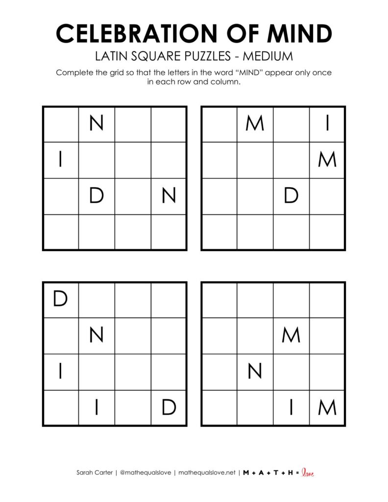 celebration of mind latin square puzzle level medium. 