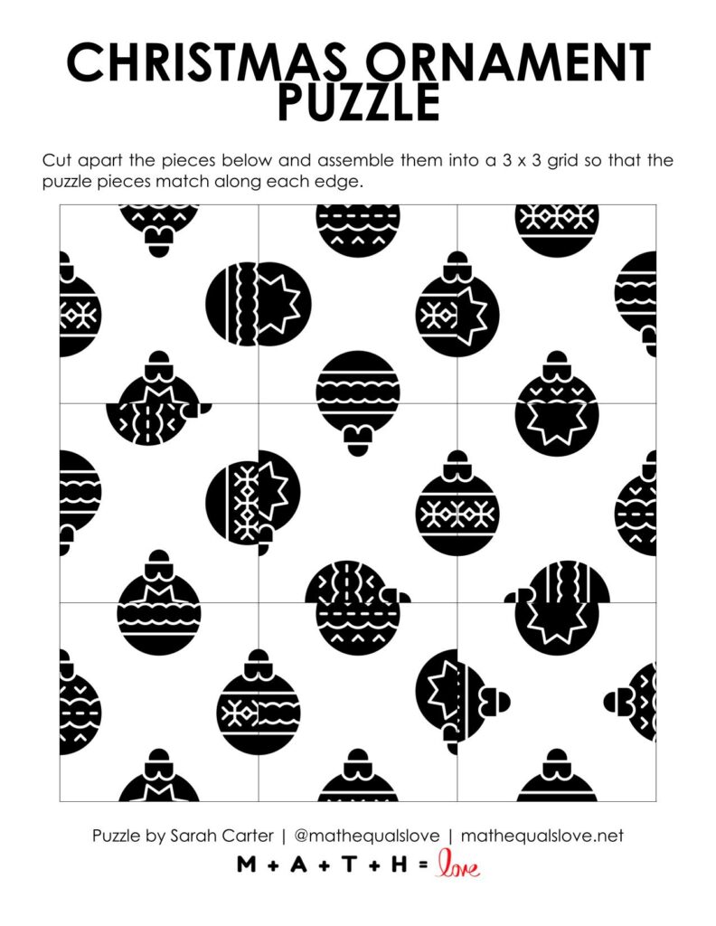 Christmas ornament square edge matching puzzle. 