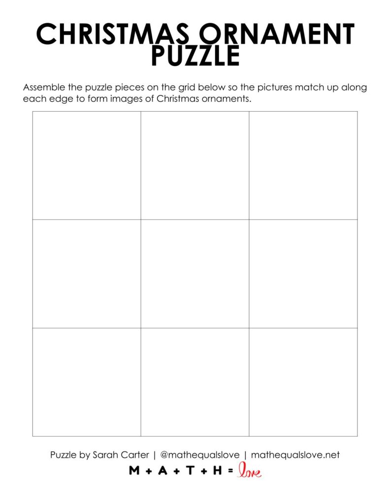 blank grid for Christmas ornament square edge matching puzzle. 