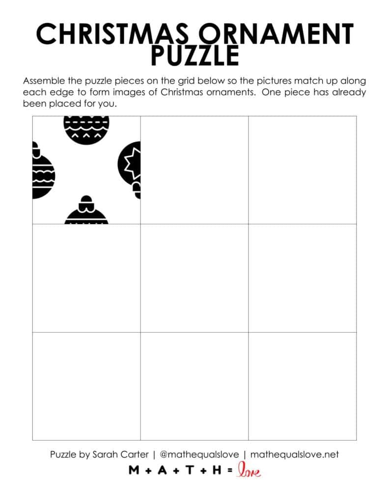 starting hint for christmas ornament square edge matching puzzle. 