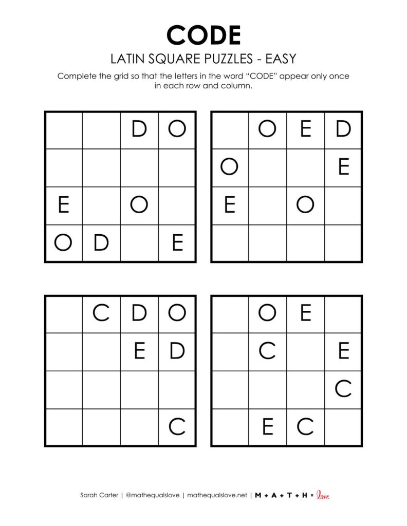 code latin square logic puzzle level easy. 