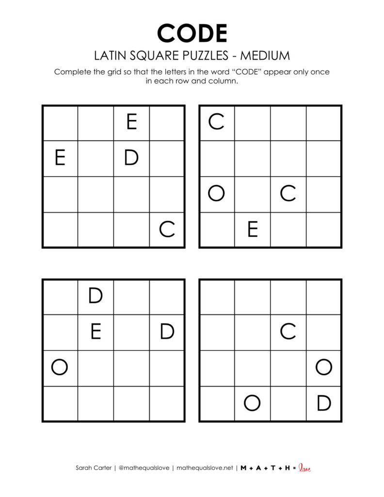 code latin square logic puzzle level medium. 