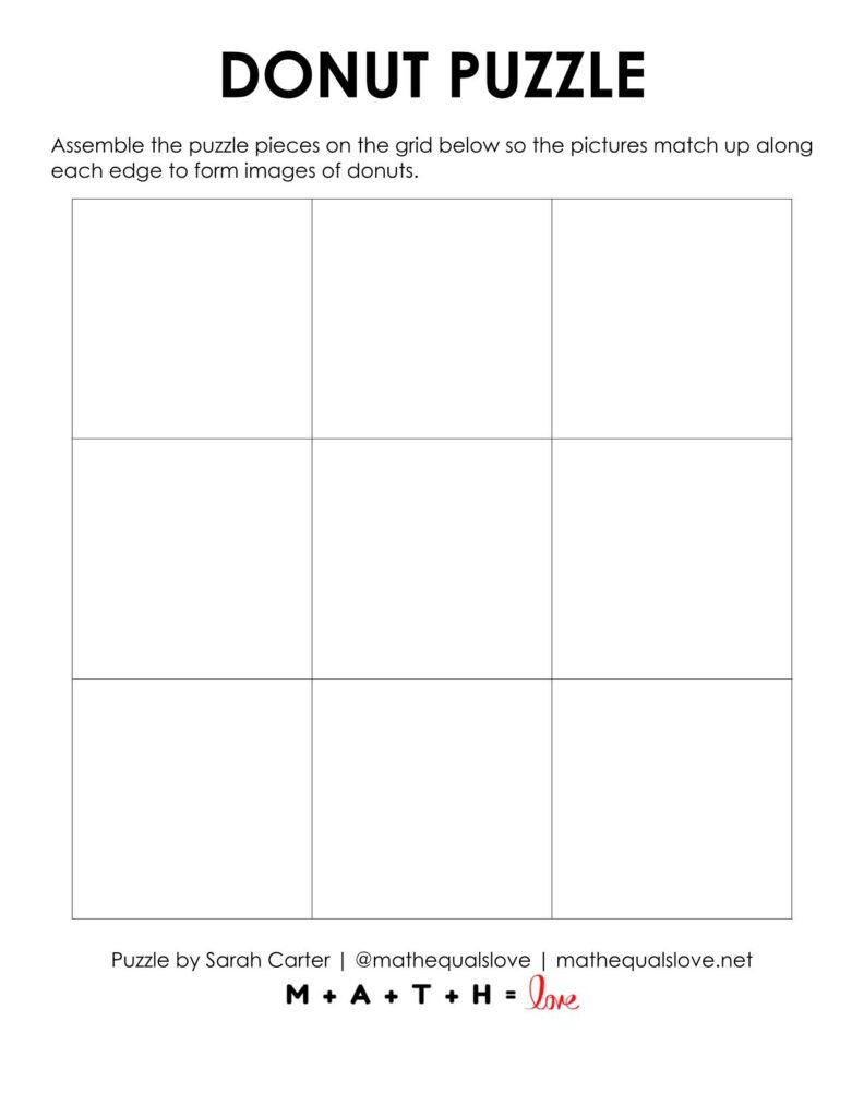 blank puzzle grid for solving donut square edge matching puzzle. 