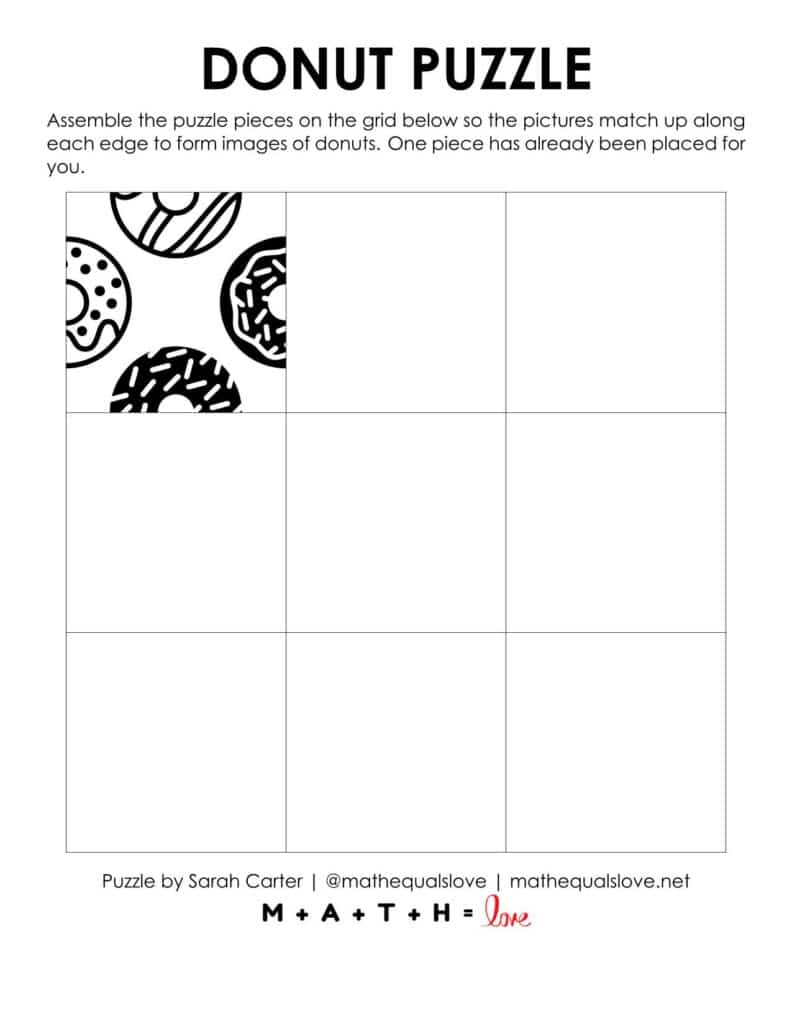 starting hint for donut square edge matching puzzle. 