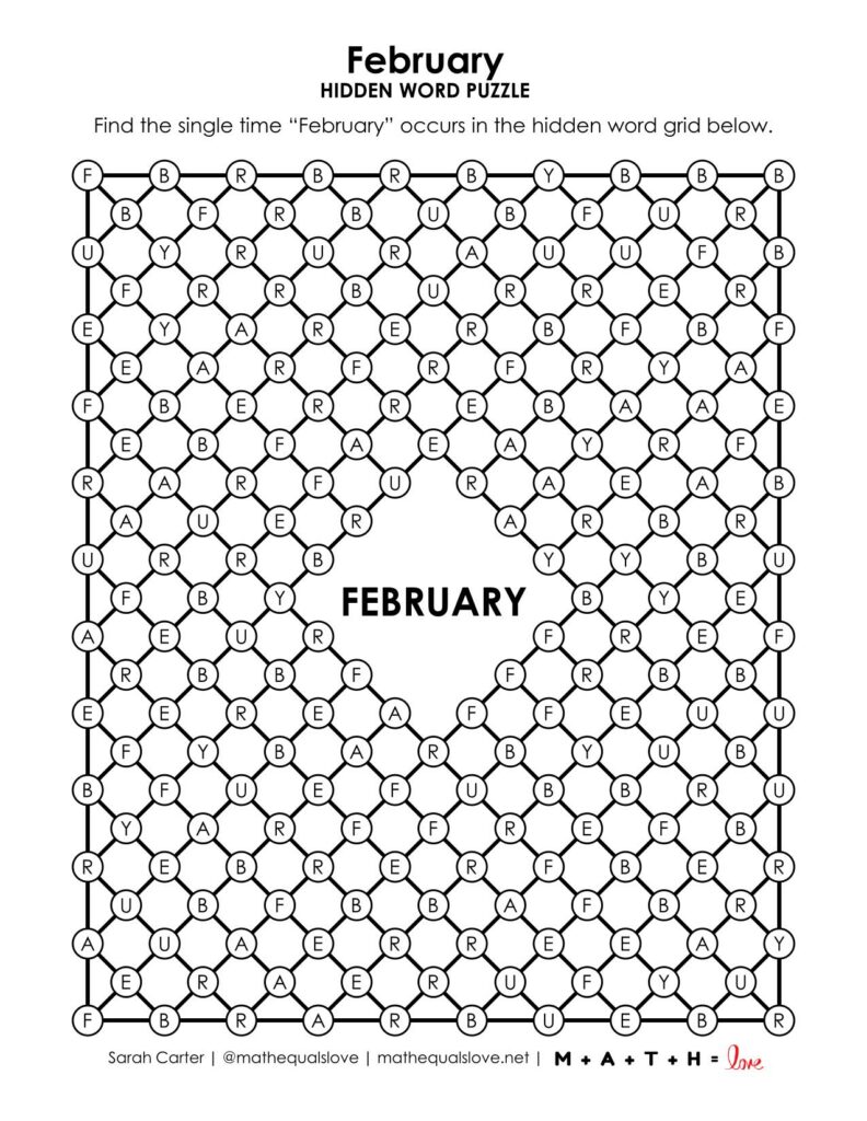 february hidden word puzzle.