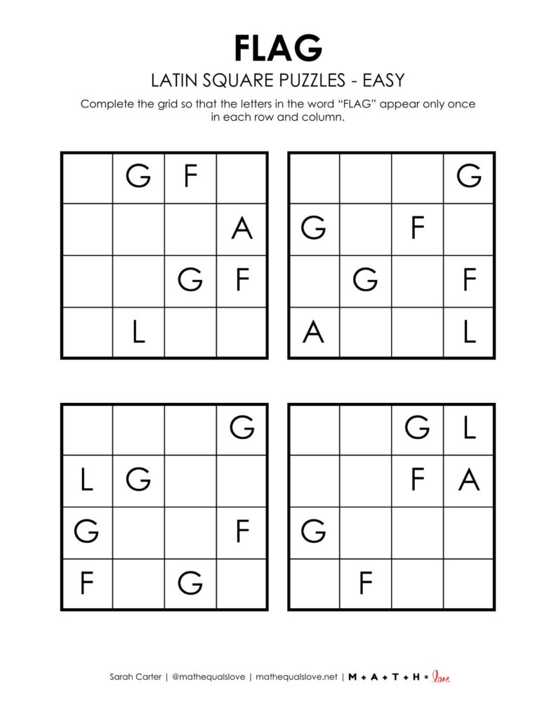 flag latin square puzzle - level easy. 