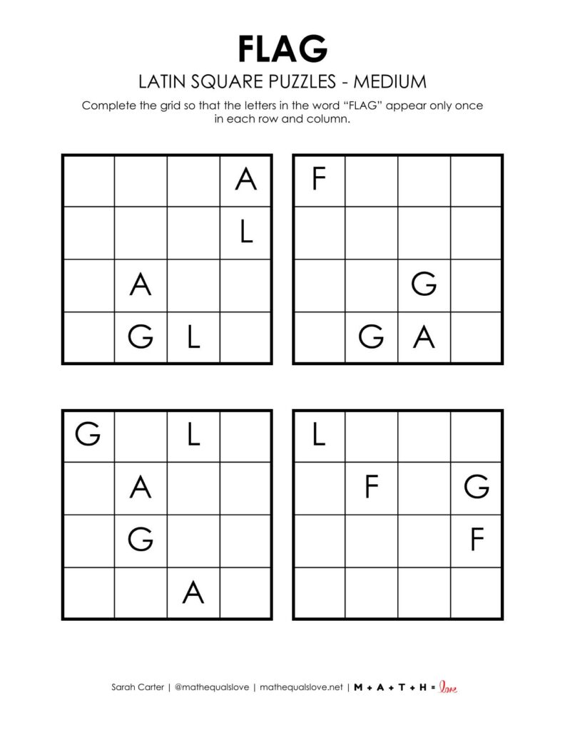 flag latin square puzzle level medium. 